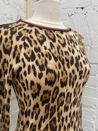 Roberto Cavalli Gym Cheetah Sequin Long Sleeve Top, 38