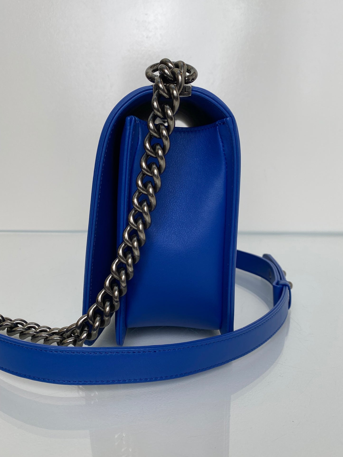Chanel Cobalt Blue Chevron Lambskin Medium Boy Bag RHW