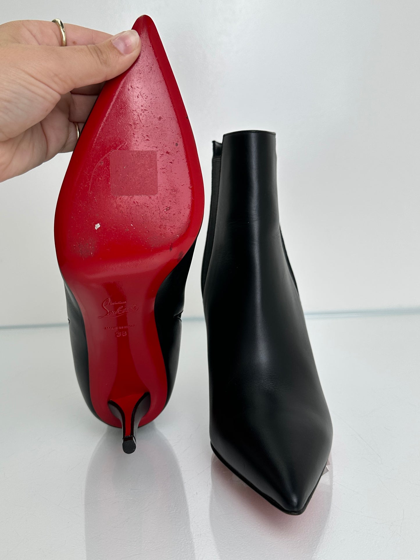 Christian Louboutin Black Pointed Toe Booties, 38