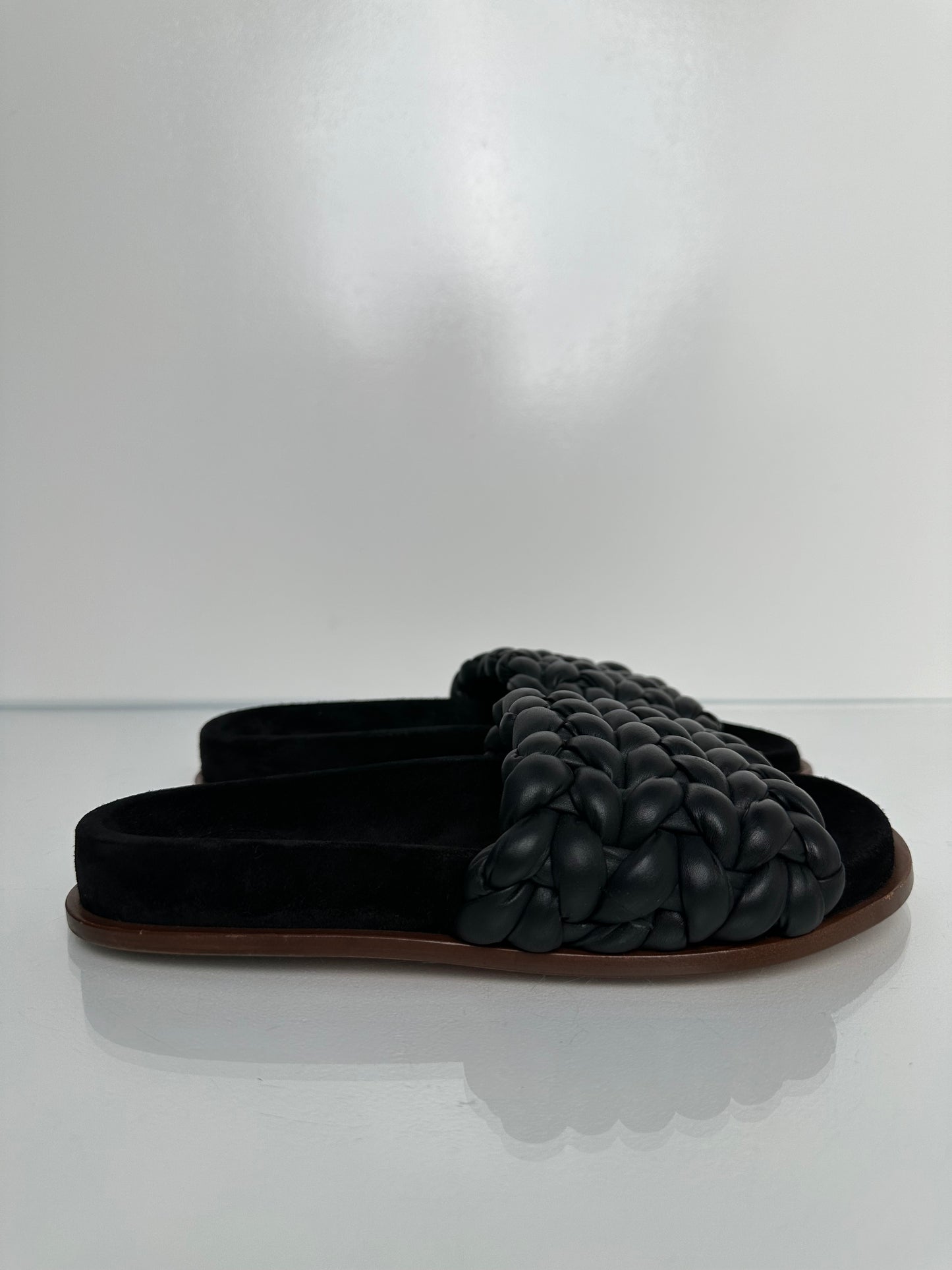 Chloe Black Leather & Suede Woven Sandals, 39