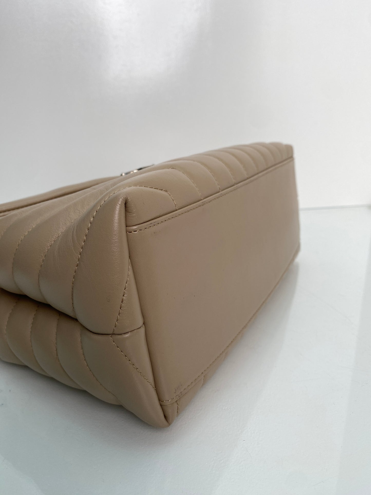 Saint Laurent Lou Lou Beige Leather Shoulder Bag SHW