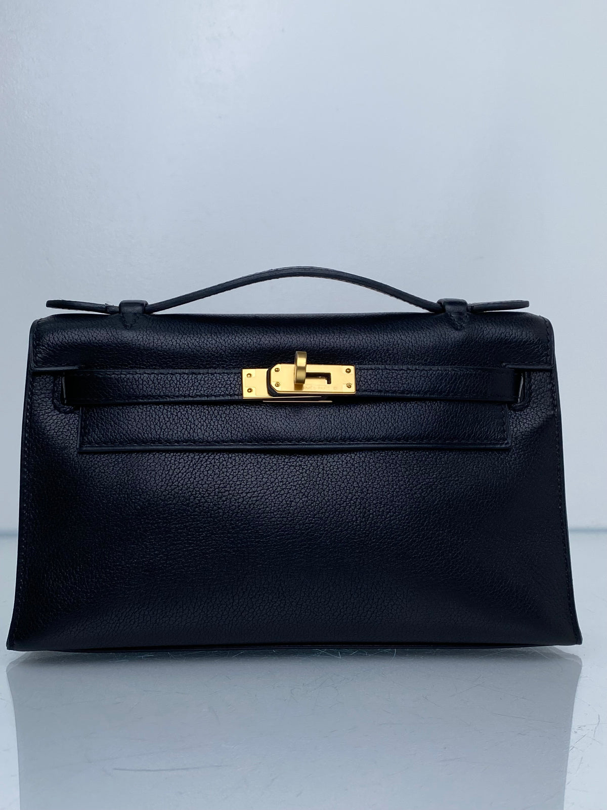 Hermes Kelly Pochette Noir Swift GHW #M