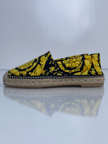 Versace Gold & Black Patterned Canvas Espadrille Flats, 39