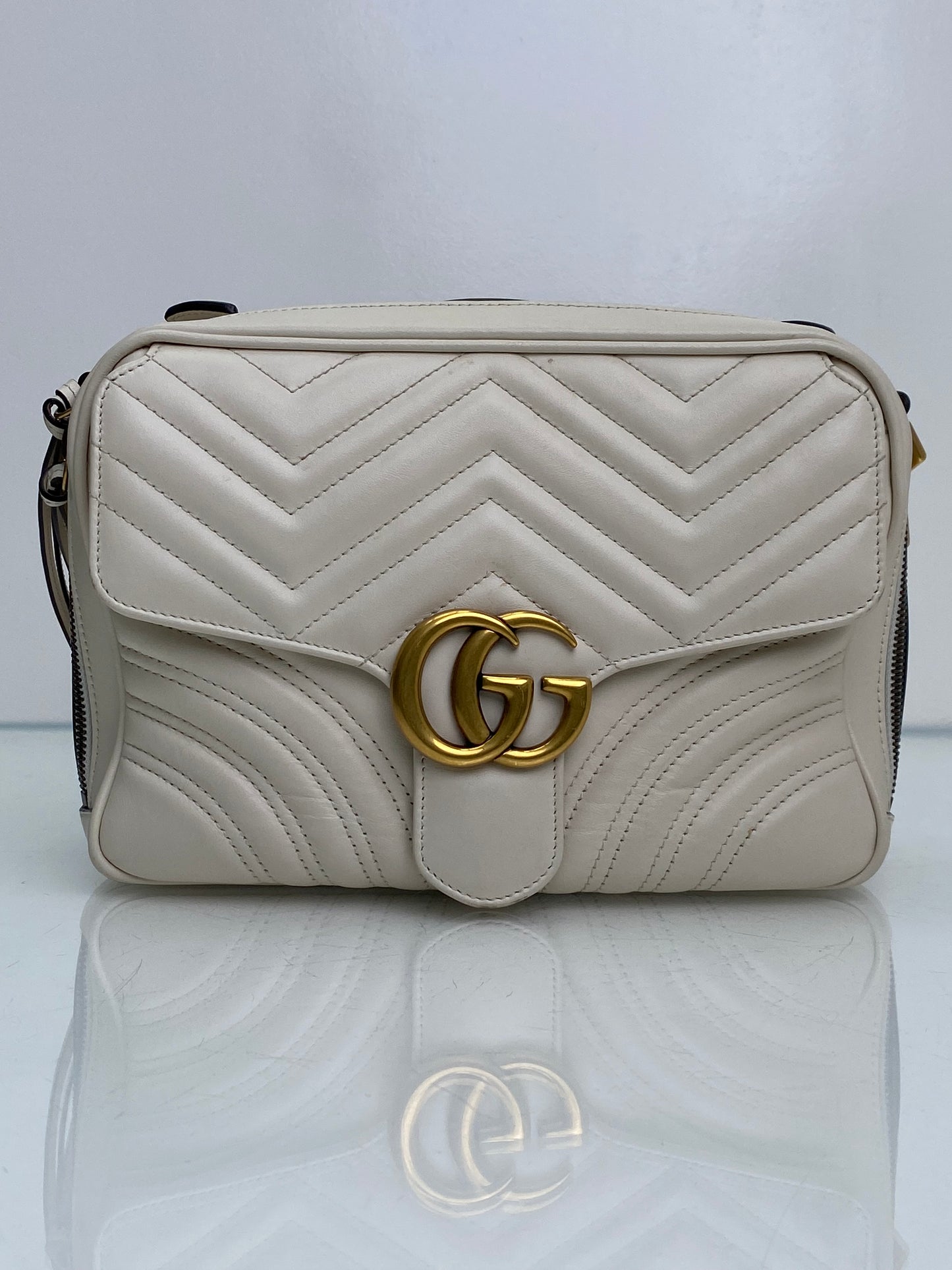 Gucci White & Web Stripe Strap Marmont Top Handle Bag GHW