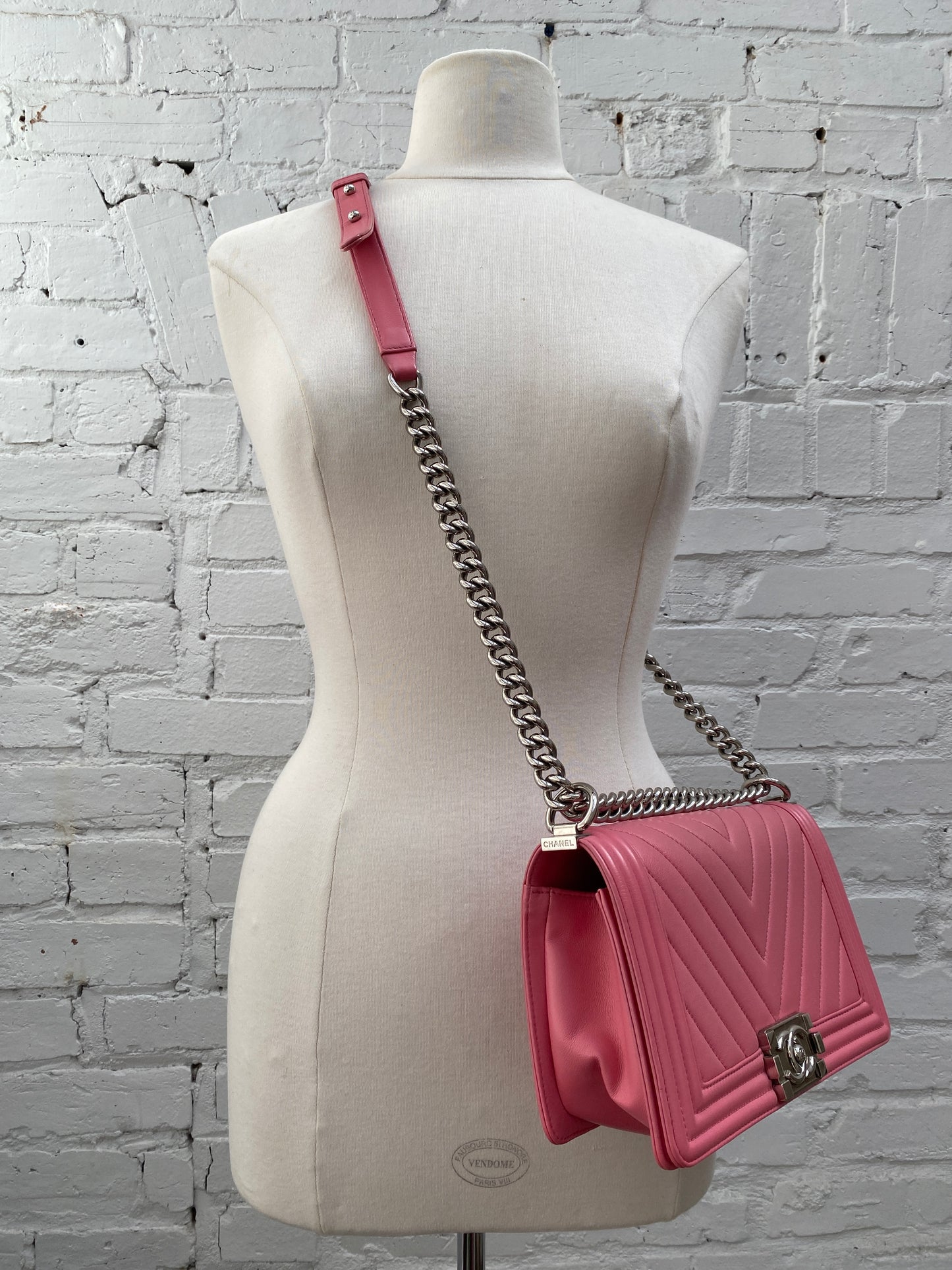 Chanel Pink Medium Chevron Boy Bag SHW #22