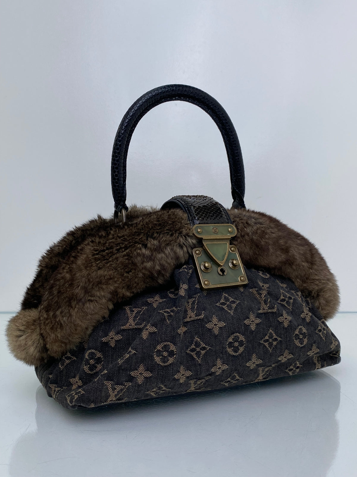 Louis Vuitton Vintage Black Denim, Fur, & Exotic Demi - Lune Bag TTHW