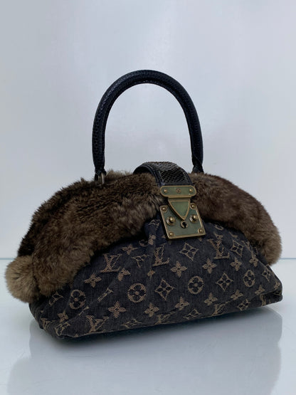 Louis Vuitton Vintage Black Denim, Fur, & Exotic Demi - Lune Bag TTHW