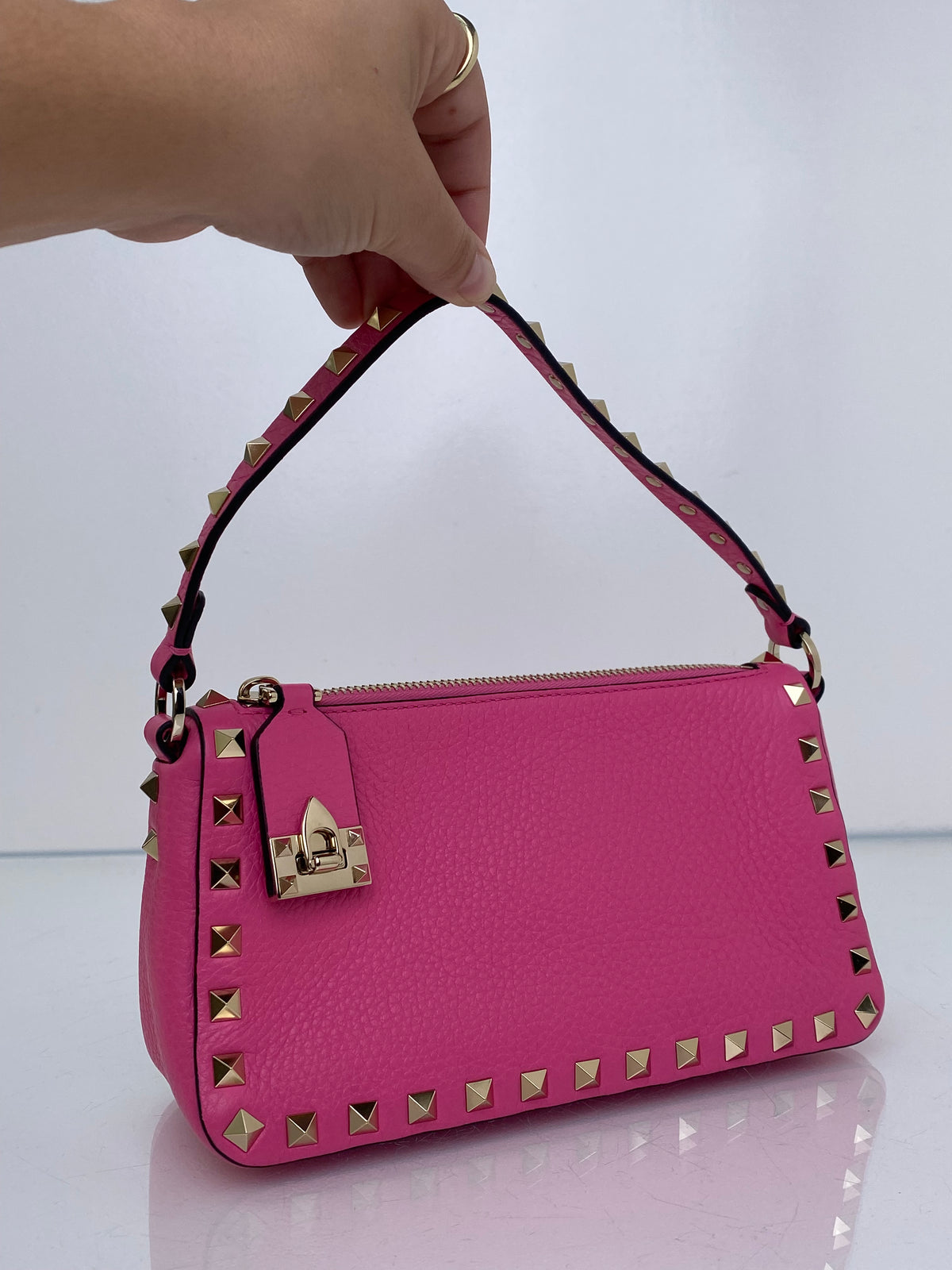 Valentino Pink Rockstud Grainy Calfskin Crossbody Bag GHW
