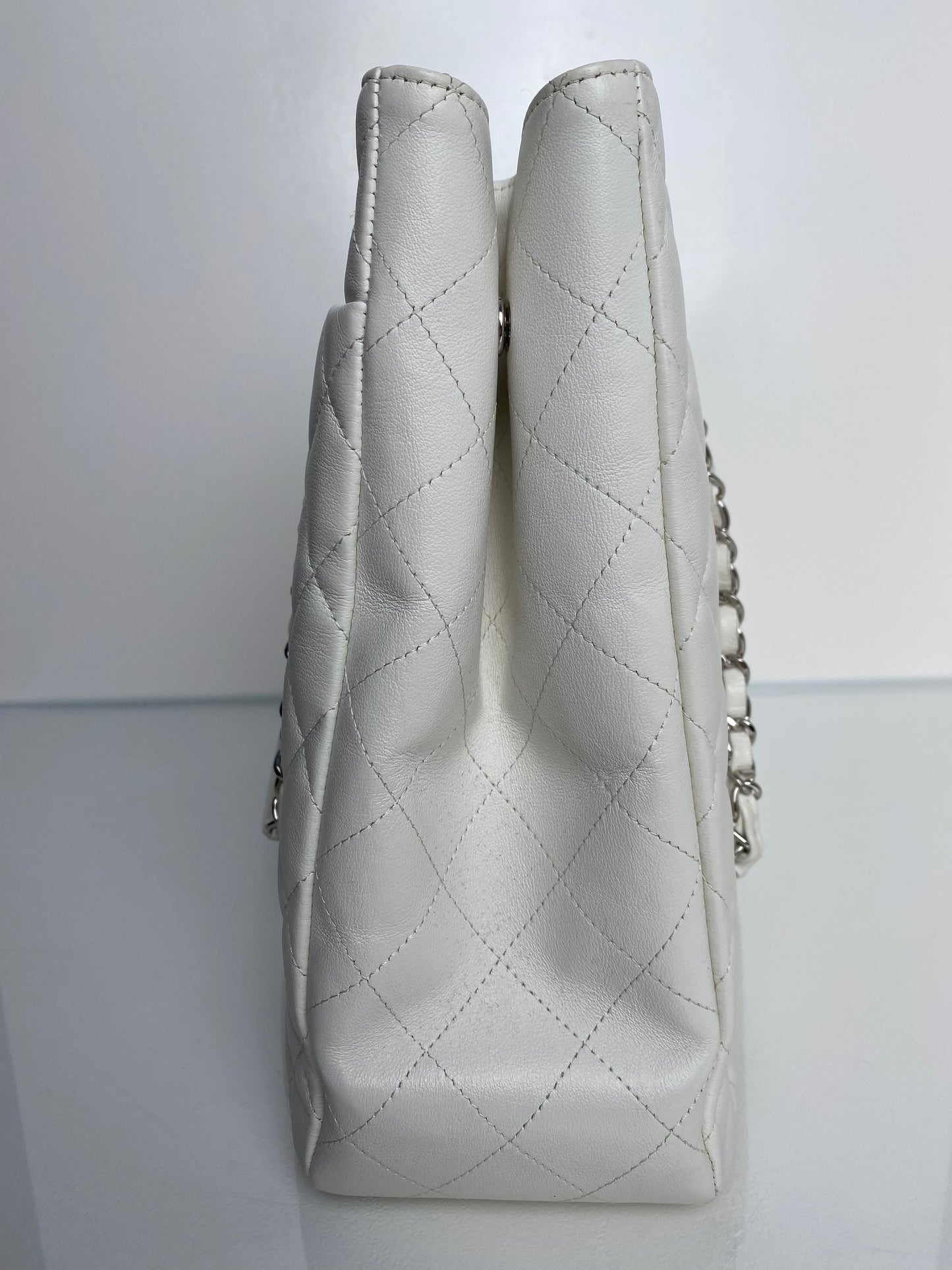 Chanel White Lambskin Quilted Tote Bag SHW