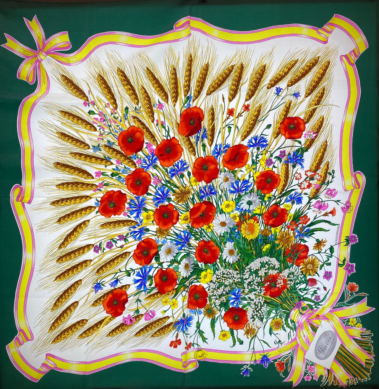 Gucci Cream, Green, & Red Poppy Scarf