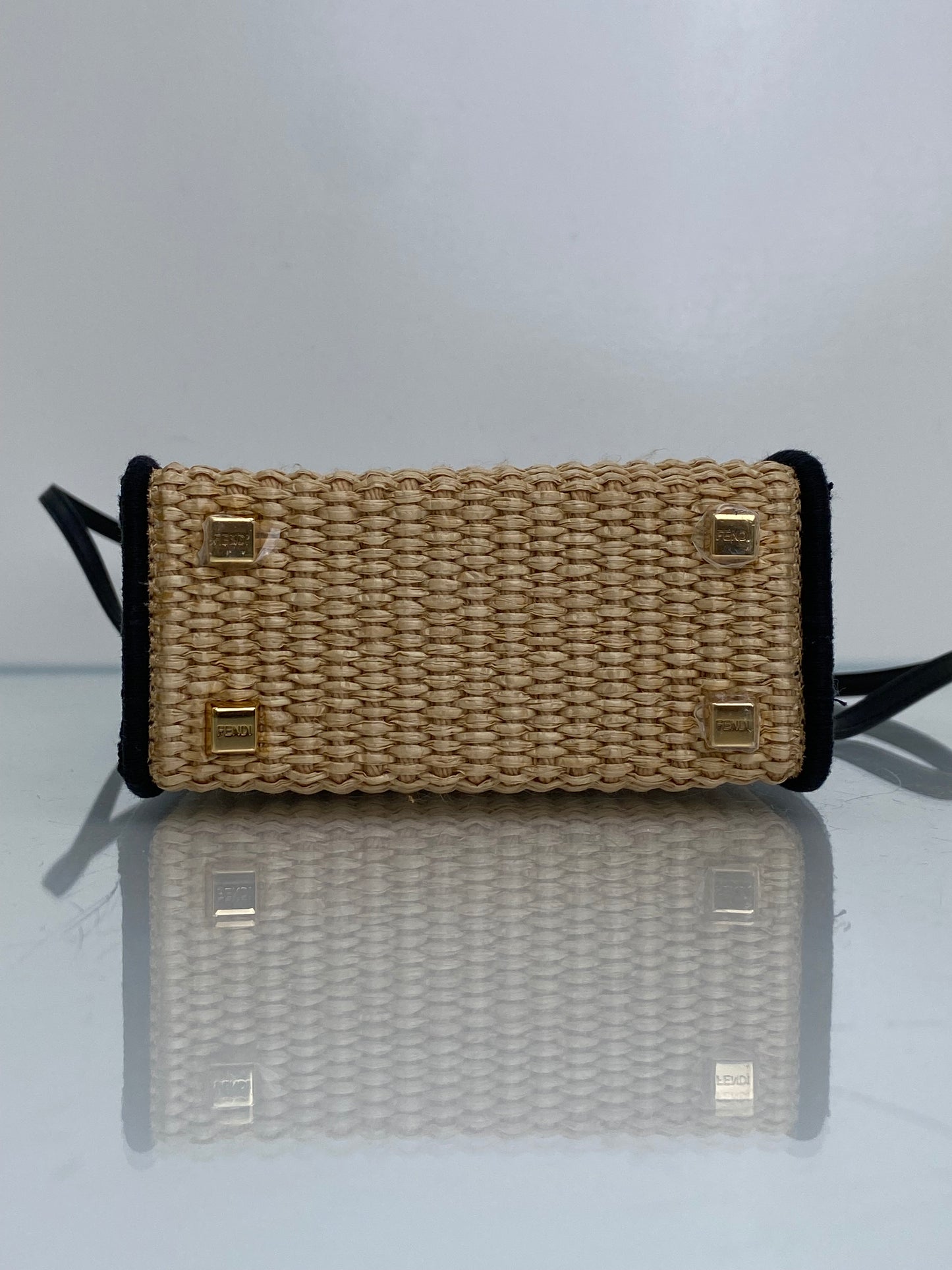 Fendi Tan & Black Raffia Sunshine Mini Shopper Tote Bag GHW