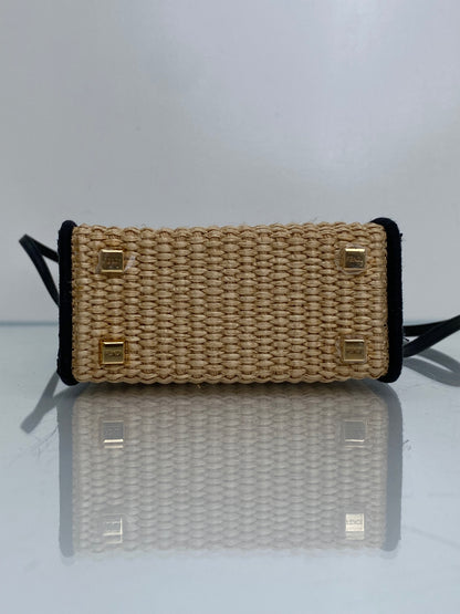 Fendi Tan & Black Raffia Sunshine Mini Shopper Tote Bag GHW