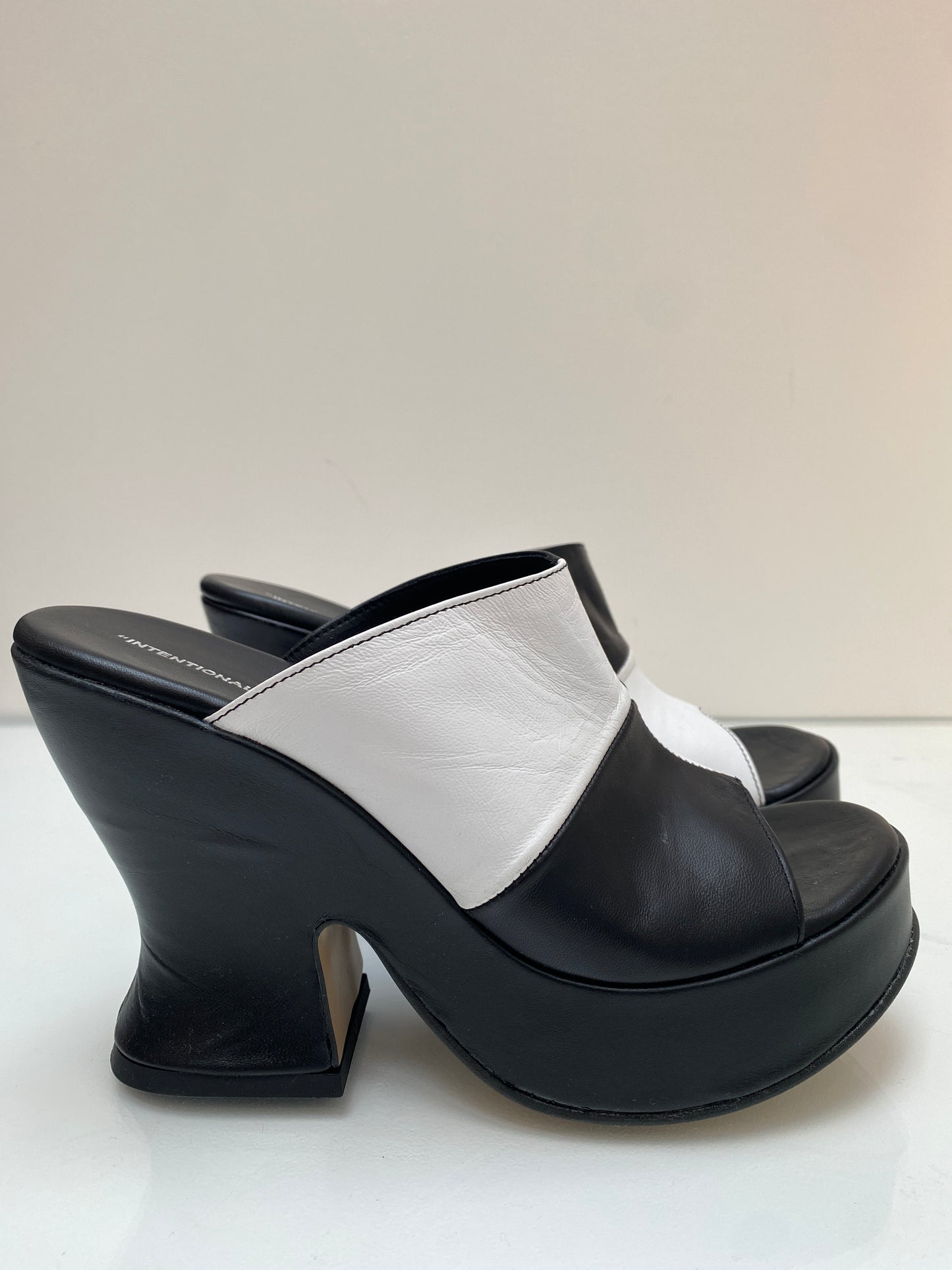 “Intentionally _____” Black & White Chunky Block Heels, 39