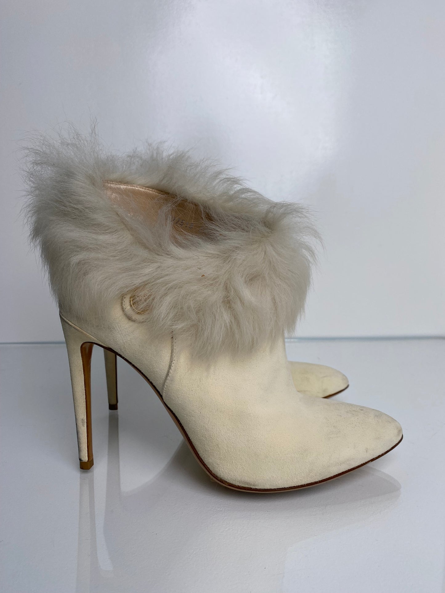 Ralph Lauren Cream Suede & Furry Heels, 38.5