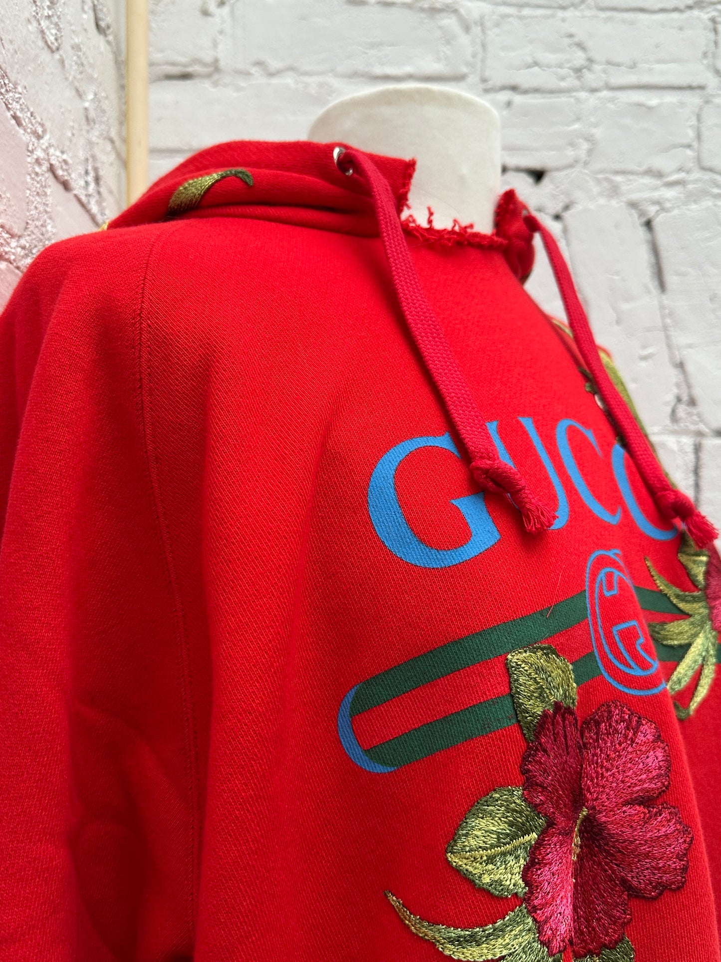 Gucci Red GG Floral Embroidered Logo Hoodie, L