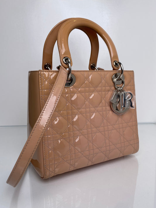 Dior Tan/Peach Patent Lady Dior Bag