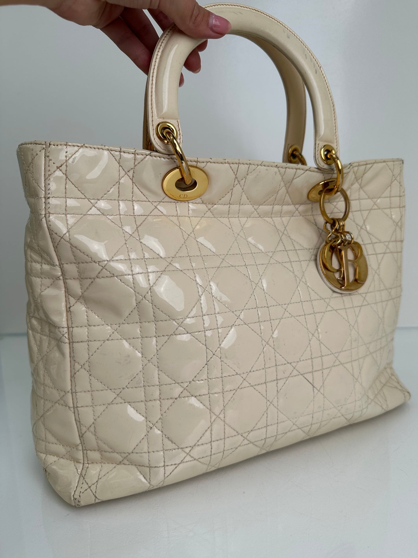 Dior Vintage Cream Cannage Large Lady Dior Bag GHW