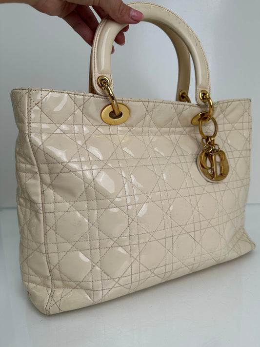 Dior Vintage Cream Cannage Large Lady Dior Bag GHW