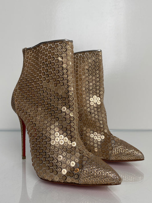 Christian Louboutin Gold Sequin Booties, 37