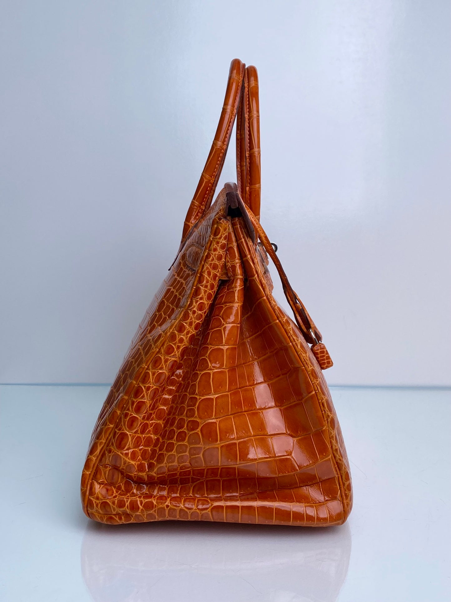 Hermes Birkin 35 Orange Shiny Porosus Crocodile PHW #P