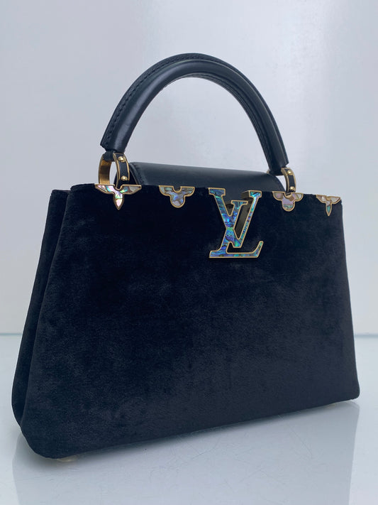 Louis Vuitton Black Velvet Capucines Bag GHW