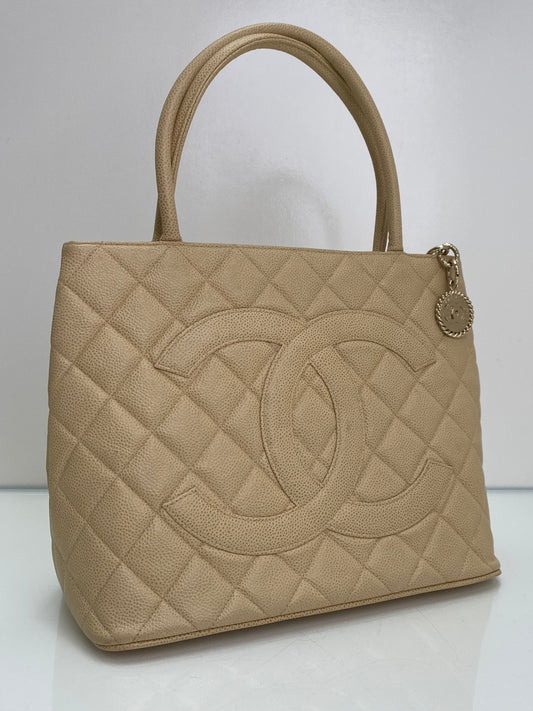 Chanel Beige Medallion CC Caviar Tote Bag GHW #07
