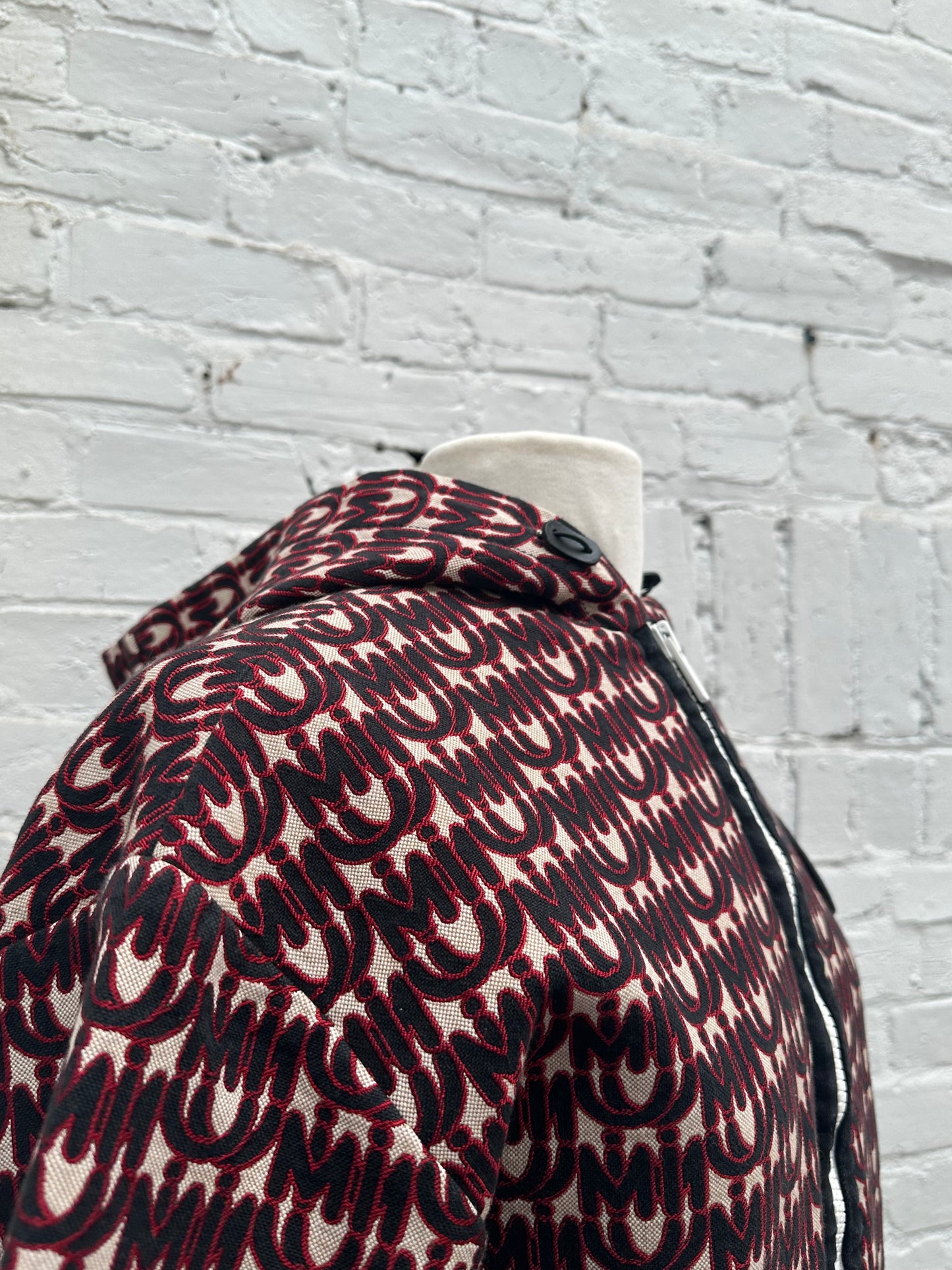 Miu Miu Black & Red Printed Logo Zip-up Hooded Jacket, M