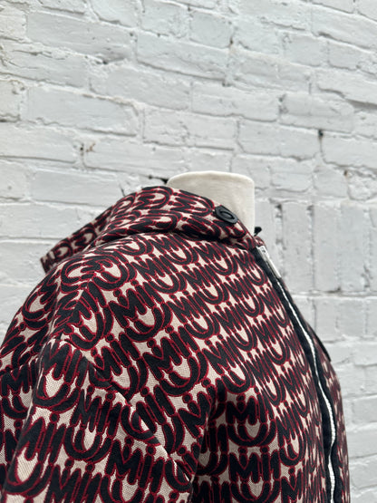 Miu Miu Black & Red Printed Logo Zip-up Hooded Jacket, M