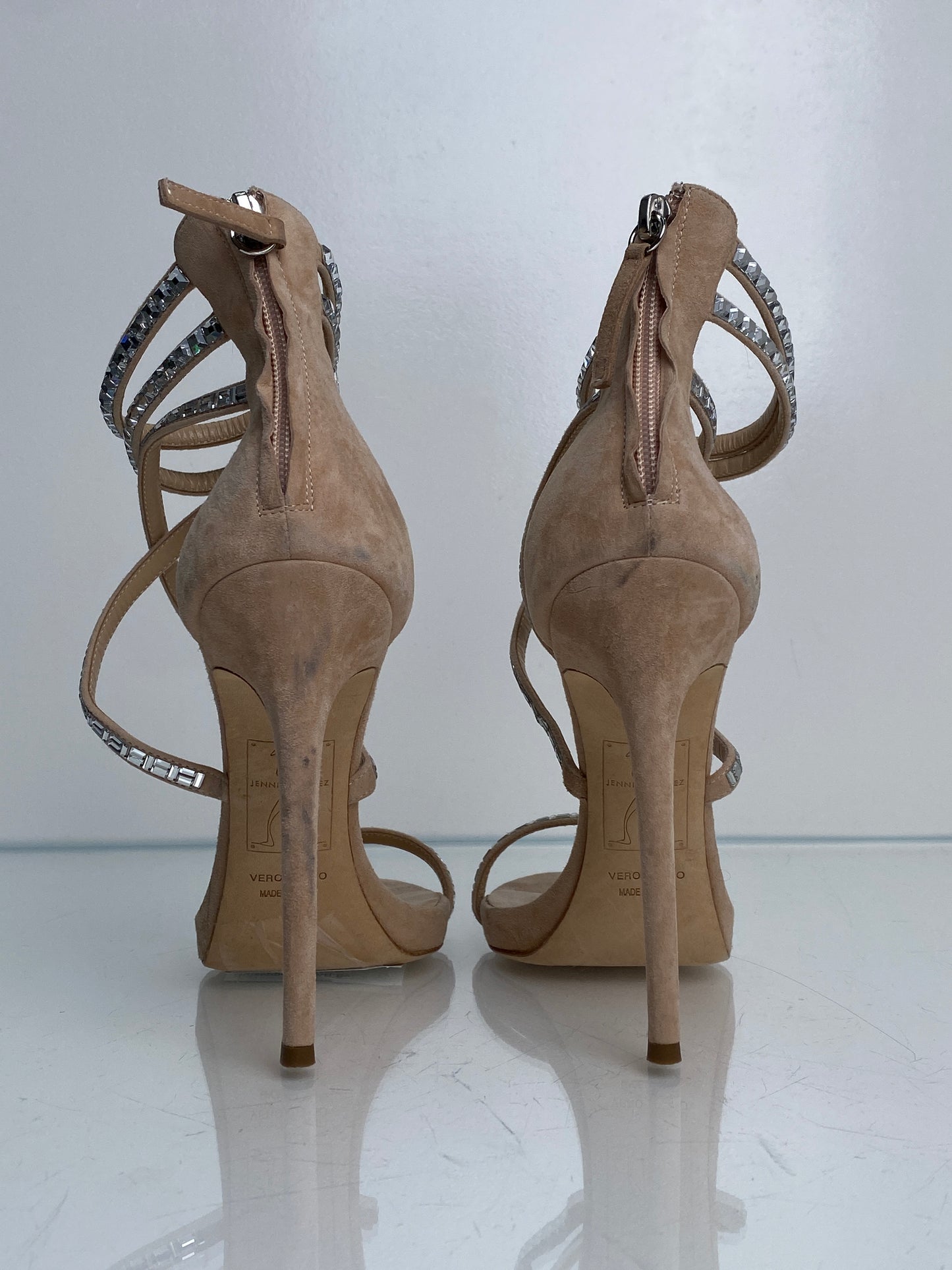 Giuseppe Zanotti By JLO Nude Suede & Rhinestone Heels, 39