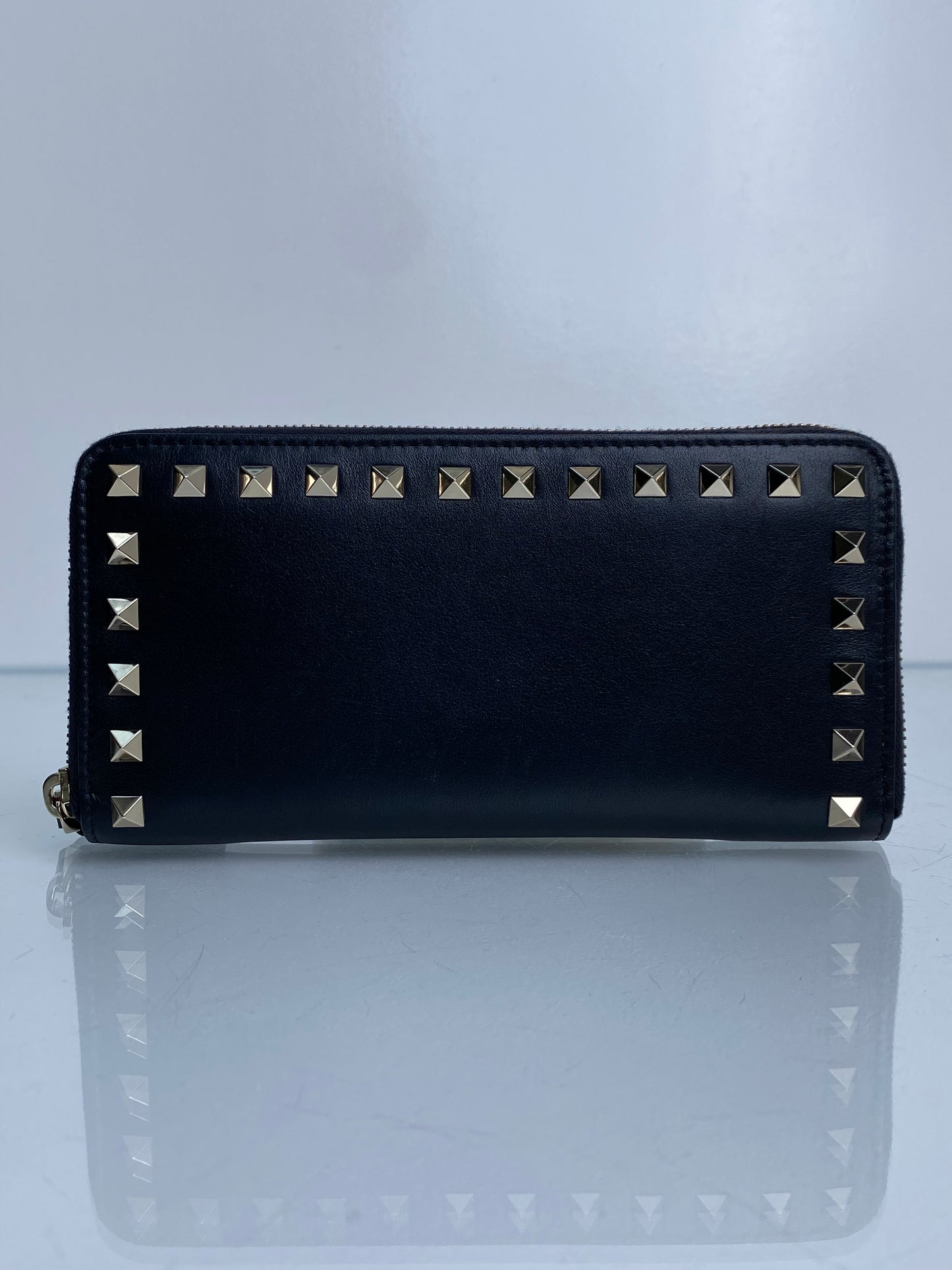 Valentino Black Rockstud Accent Long Zip Wallet GHW