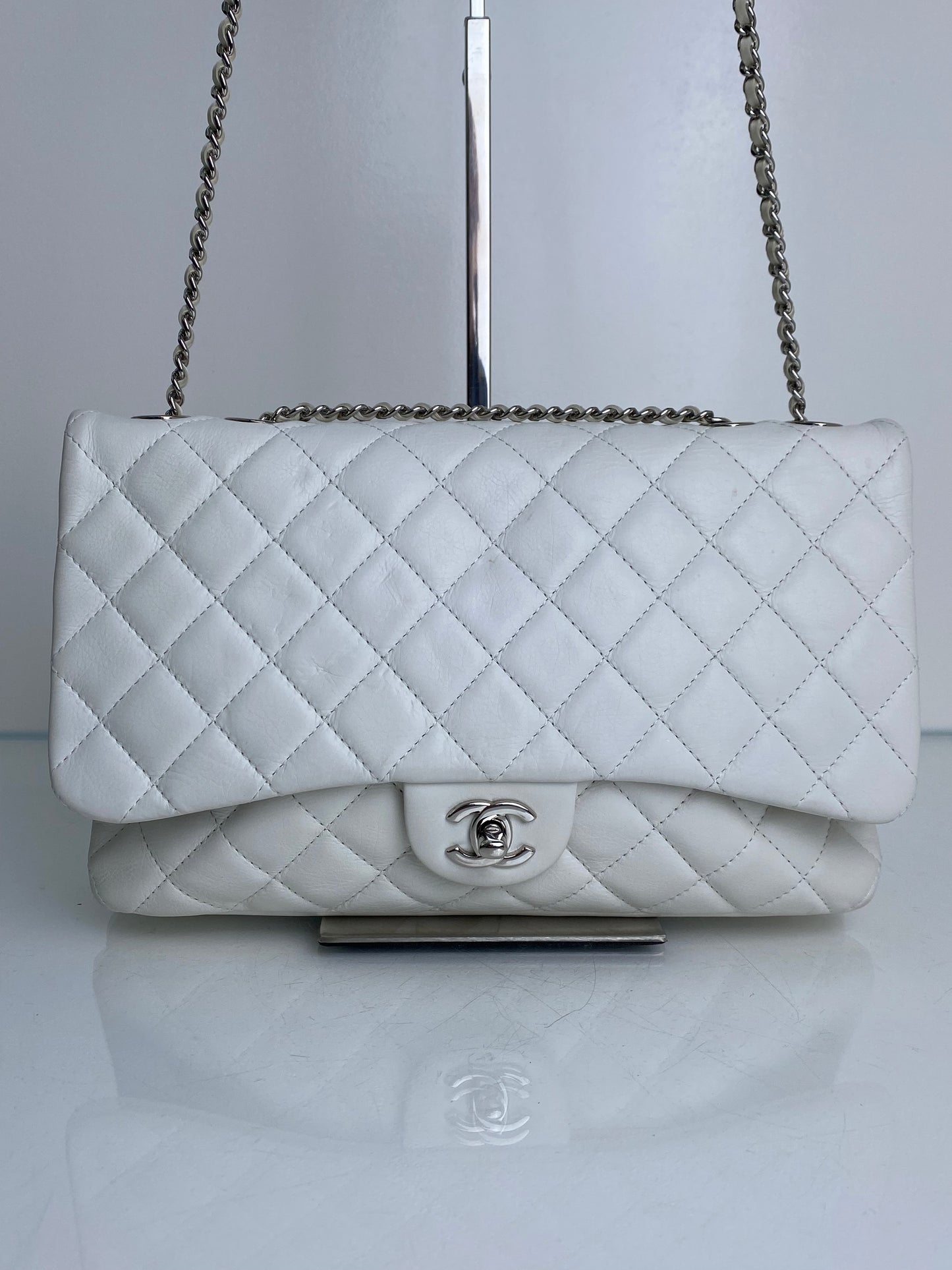 Chanel White Quilted Calfskin Triple Flap Bag SHW #19