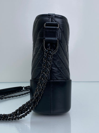 Chanel Black On Black Crinkled Calfskin Gabrielle Bag BHW #28