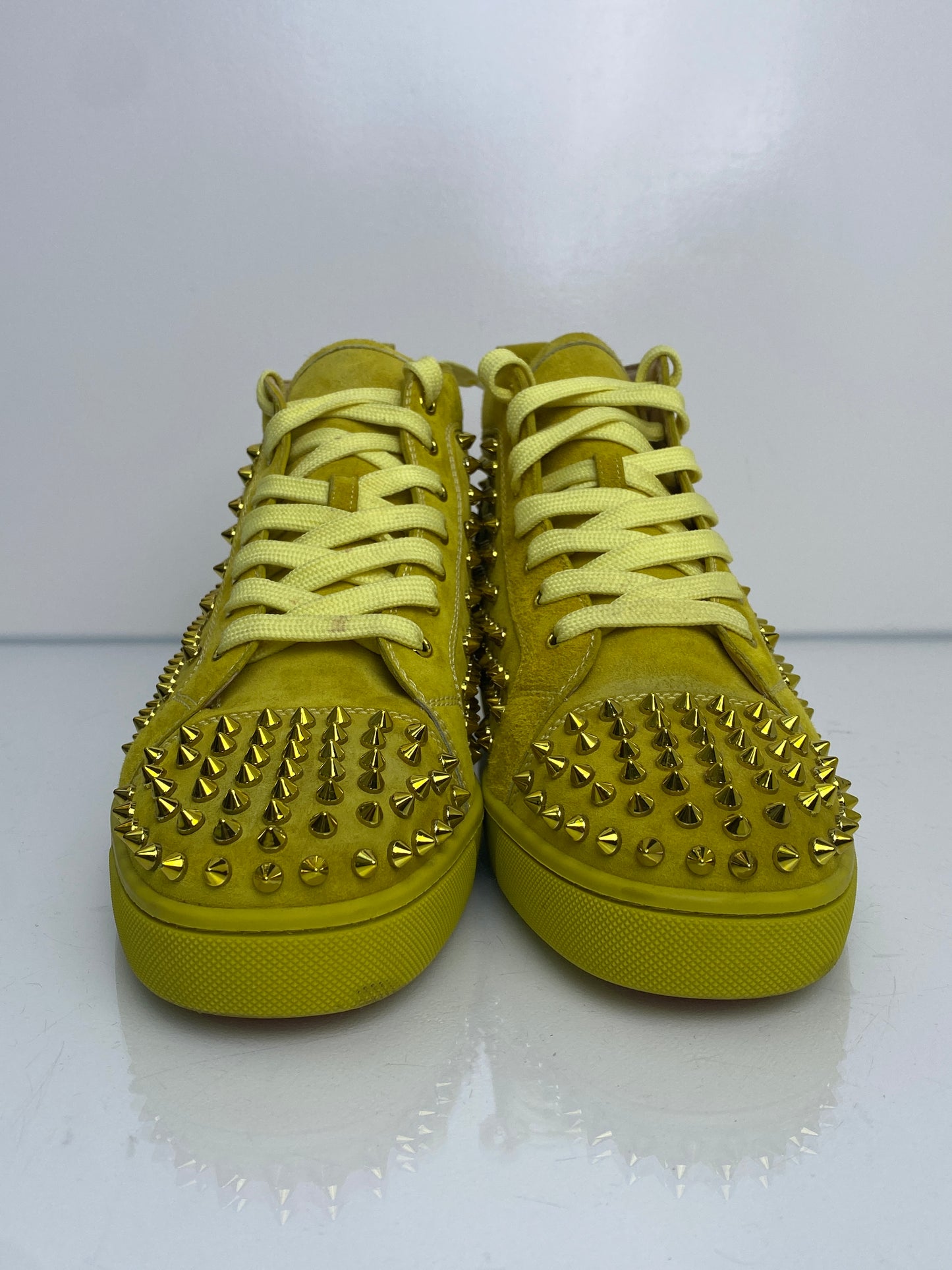 Christian Louboutin Yellow Suede Spiked High-Top Sneakers, 43.5