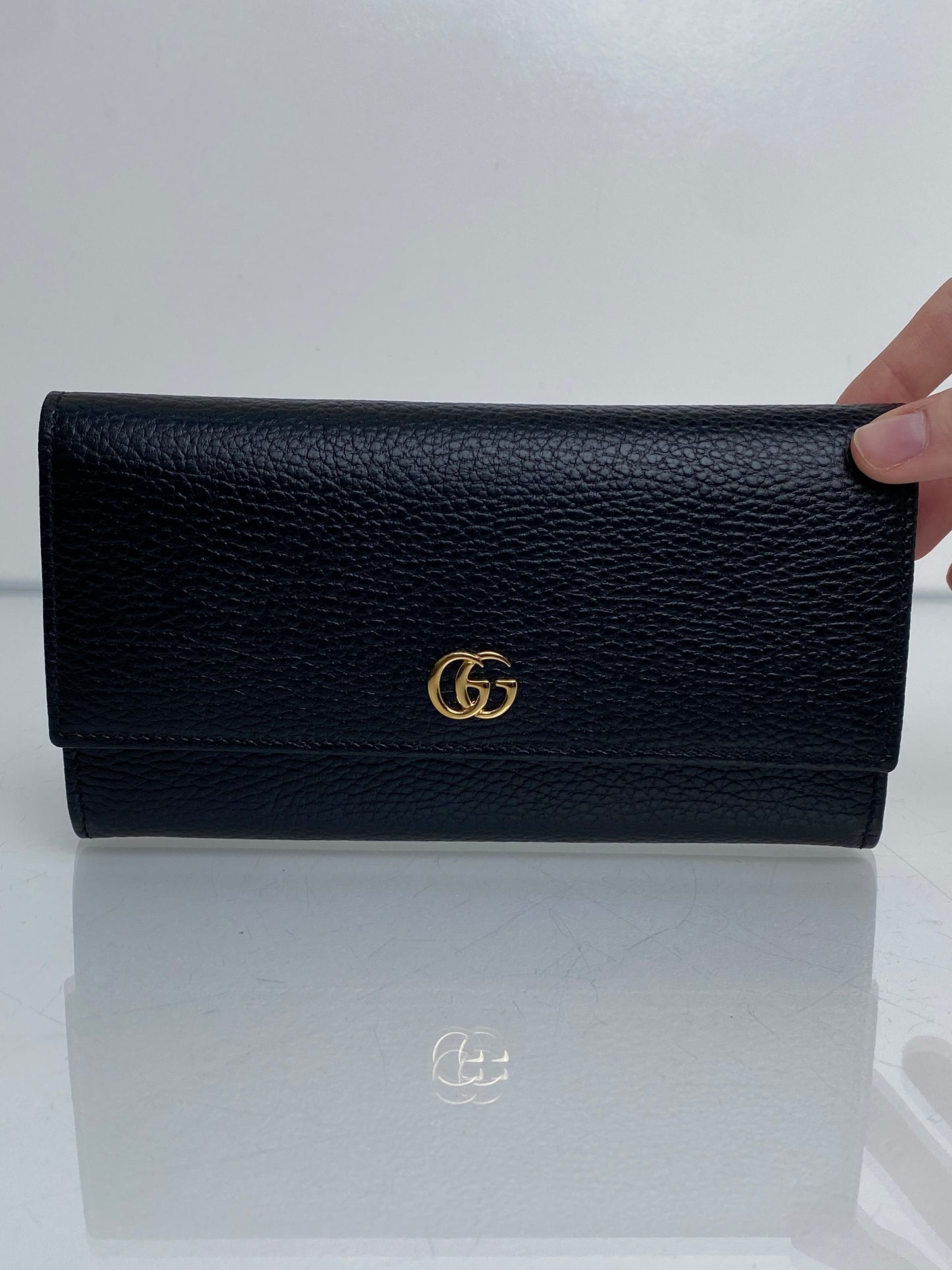 Gucci Black GG Marmont Continental Wallet GHW