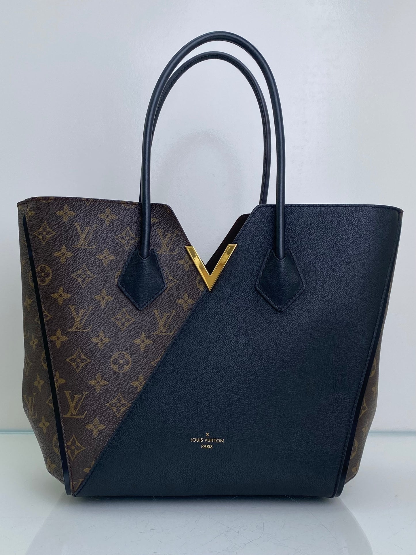 Louis Vuitton Black Leather & Monogram Kimono MM Canvas Bag GHW