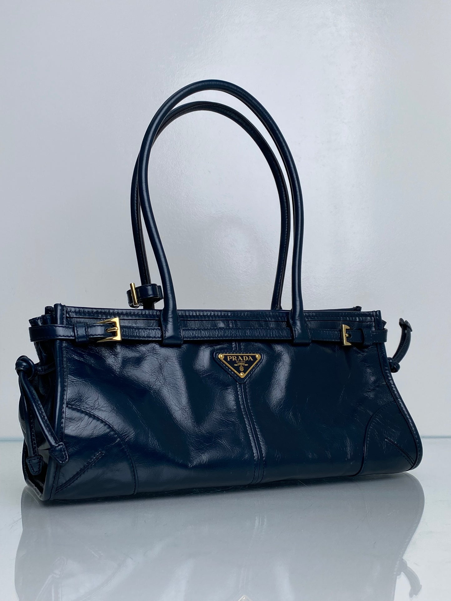 Prada Teal Bonnie Leather Shoulder Bag GHW