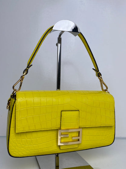 Fendi Yellow Croc Baguette Bag GHW