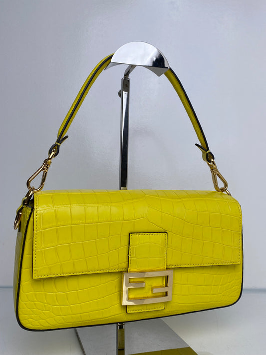 Fendi Yellow Croc Baguette Bag GHW