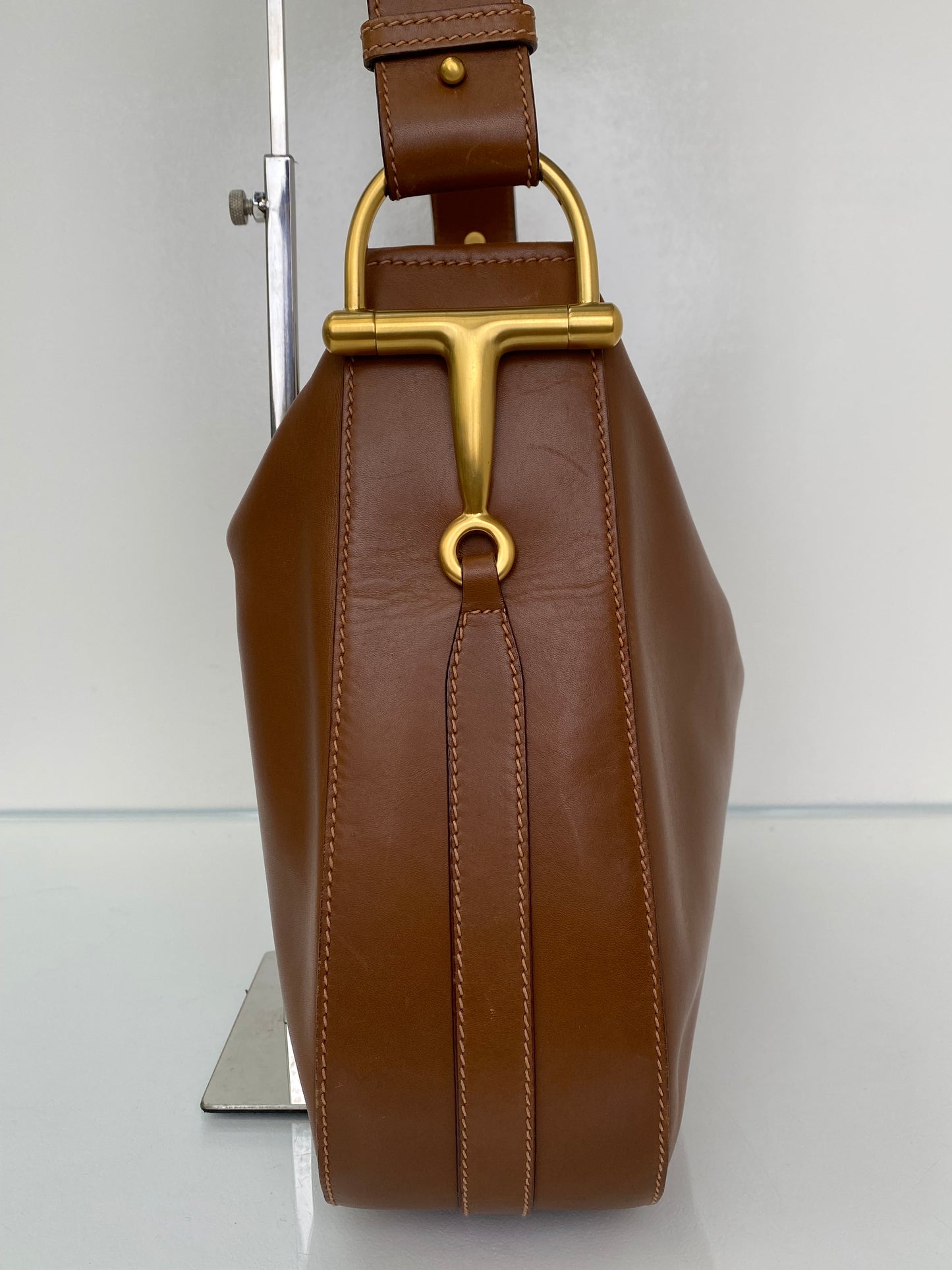 Gucci Brown Horsebit Buckle Hobo Tote GHW