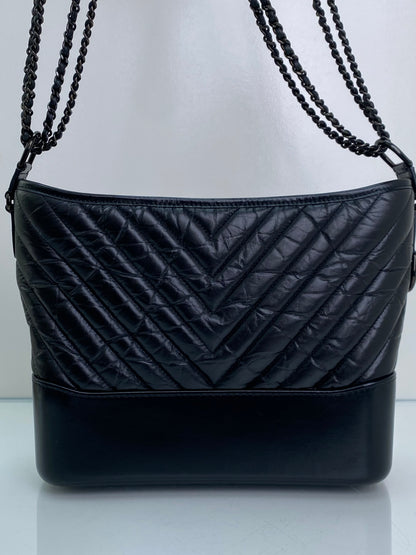 Chanel Black On Black Crinkled Calfskin Gabrielle Bag BHW #28
