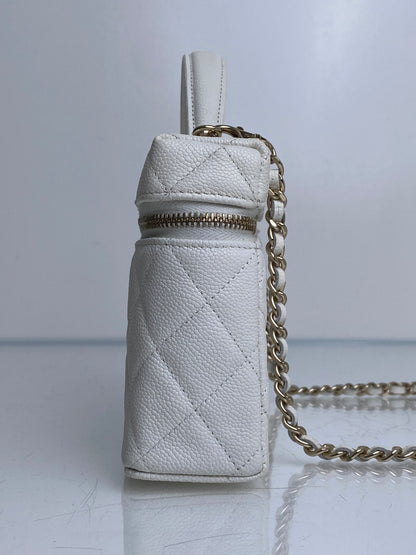 Chanel White Quilted Caviar Slim Vanity Case Crossbody Bag GHW