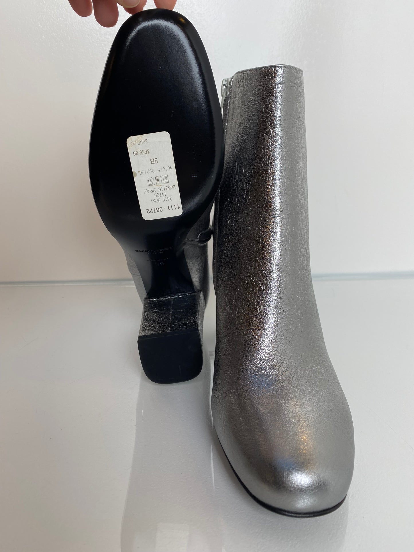 Saint Laurent Silver Metallic Booties, 39