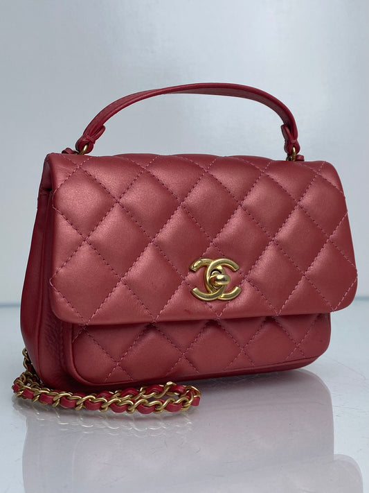 Chanel Small Metallic Pink Top Handle Crossbody