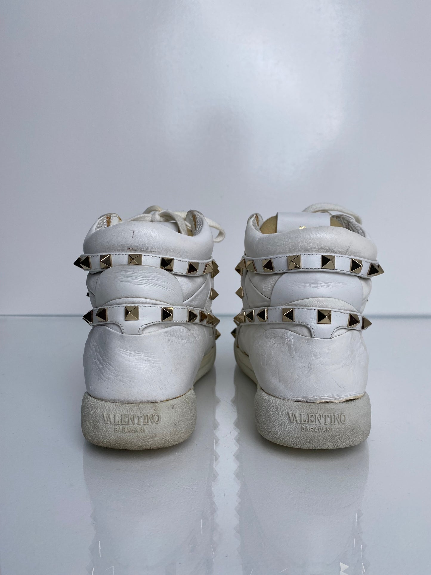 Valentino White Rockstud Hightop Sneakers, 35