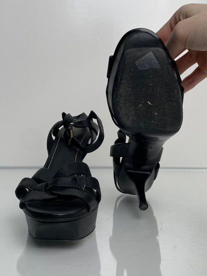 Saint Laurent Black Leather Tribute Heels, 38.5