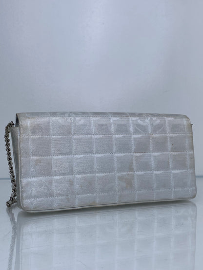 Chanel Silver Metallic Travel Line Chocolate Bar East West Flap Bag / Clutch SHW #63