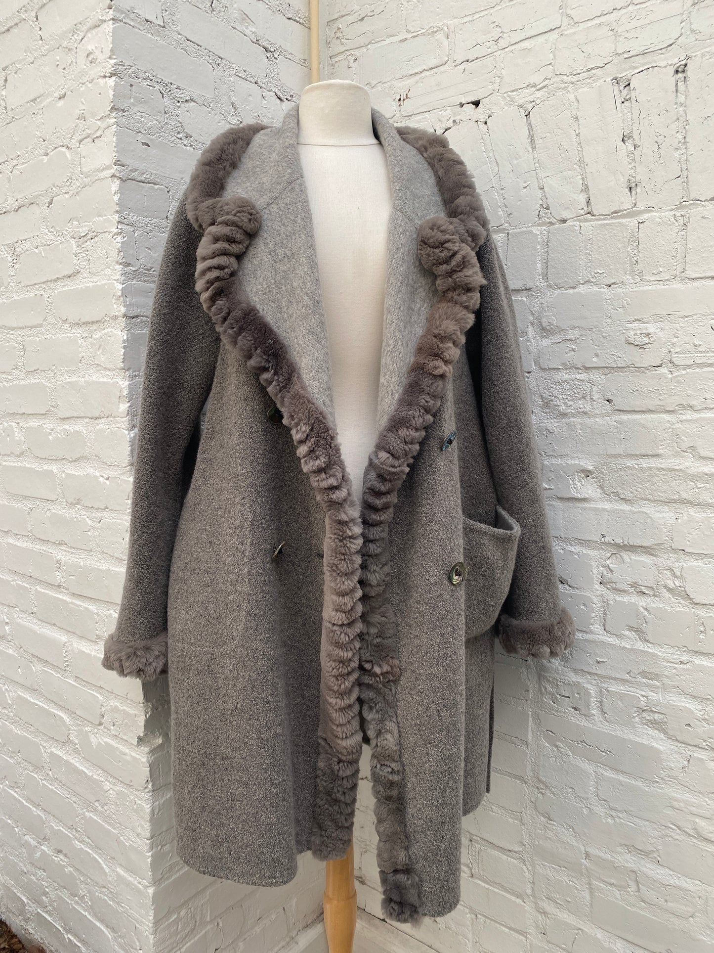 Fendi Vintage Grey Fur Trim Coat, 8, As is