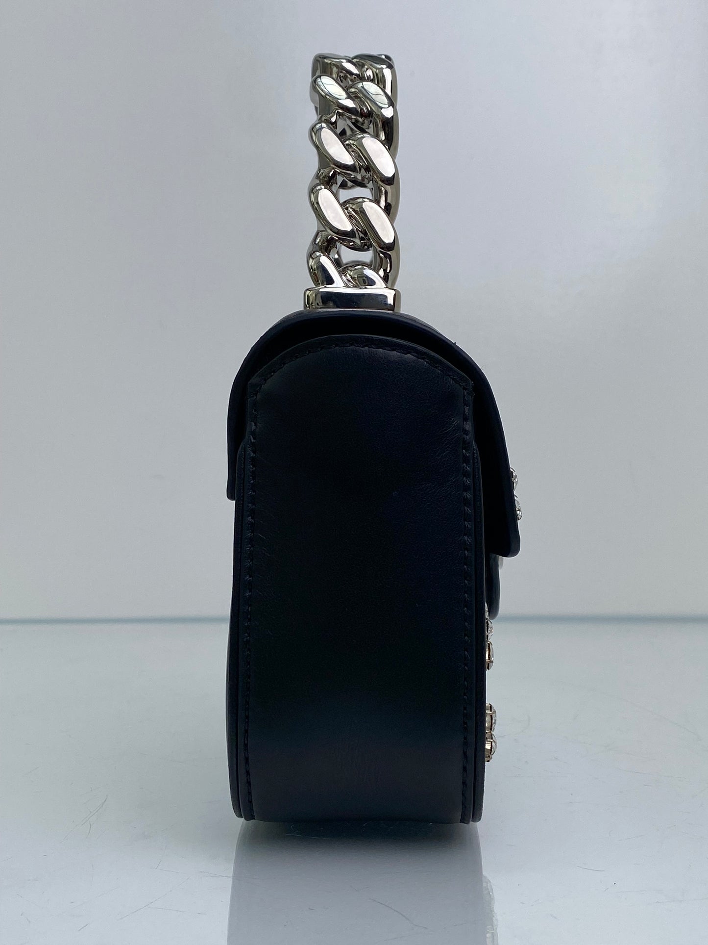 Versace Black Crystal Embellished La Medusa Mini Top Handle Bag SHW