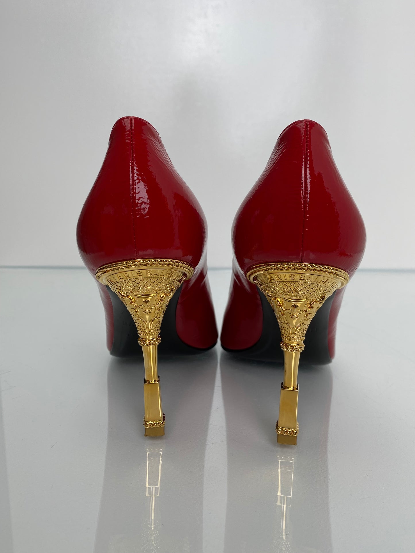Balmain Red & Gold Closed-Toe Pumps, 37