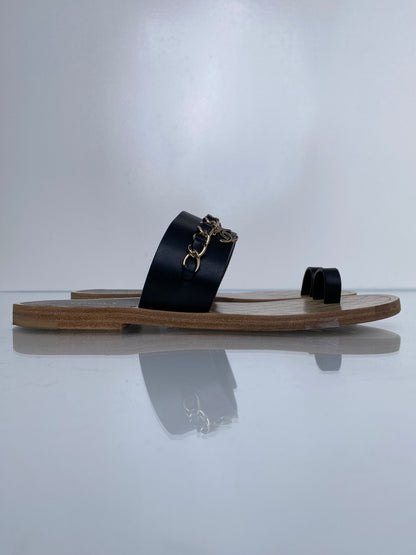 Chanel Black Interlocking CC Chain Sandals, 39.5